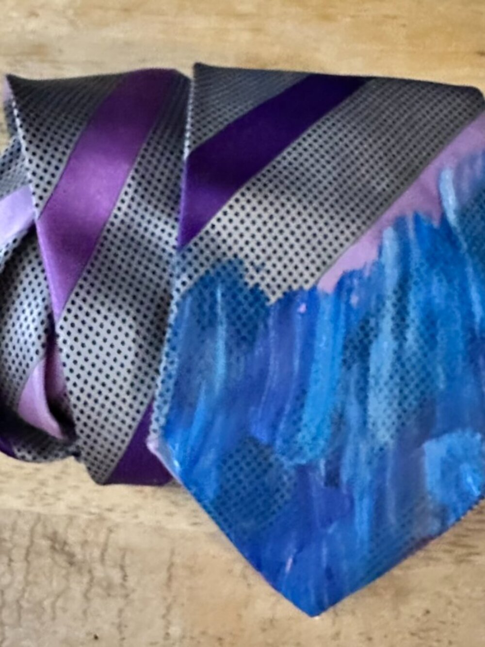 Yves Saint Laurent Stripes Upcyled Silk Tie Necktie Painted Handpainted